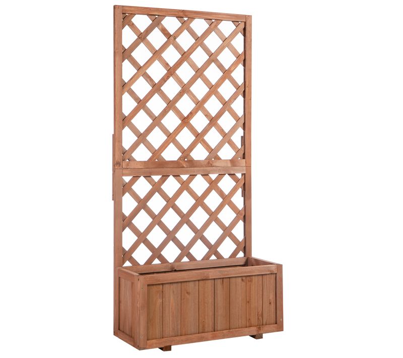 Jardinière Surélevée En Bois Naturel Avec Treillis, Pour Plantes Grimpantes Et Fleurs