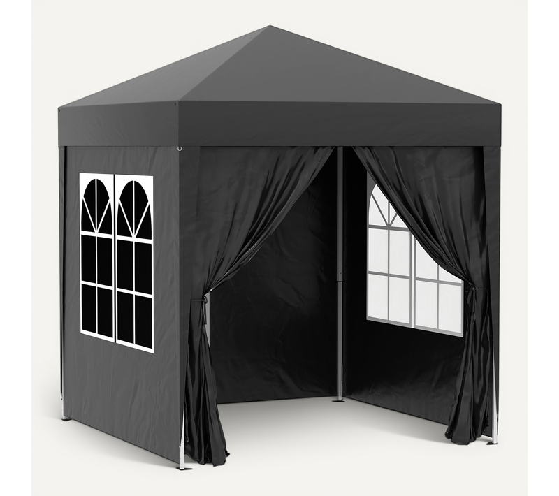 Tente Pliante Métal Oxford - 200x200 Cm 4 Côtés Avec Fenêtres Uv Sac ,noir