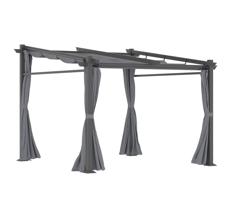 Pergola En Polyester, Imperméable, Avec Toit Solaire Et Panneaux Latéraux, Gris Foncé