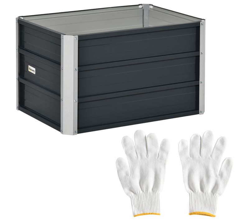 Bac Potager En Acier Robuste 66x47x40 Cm Avec Gants, ,gris Foncé