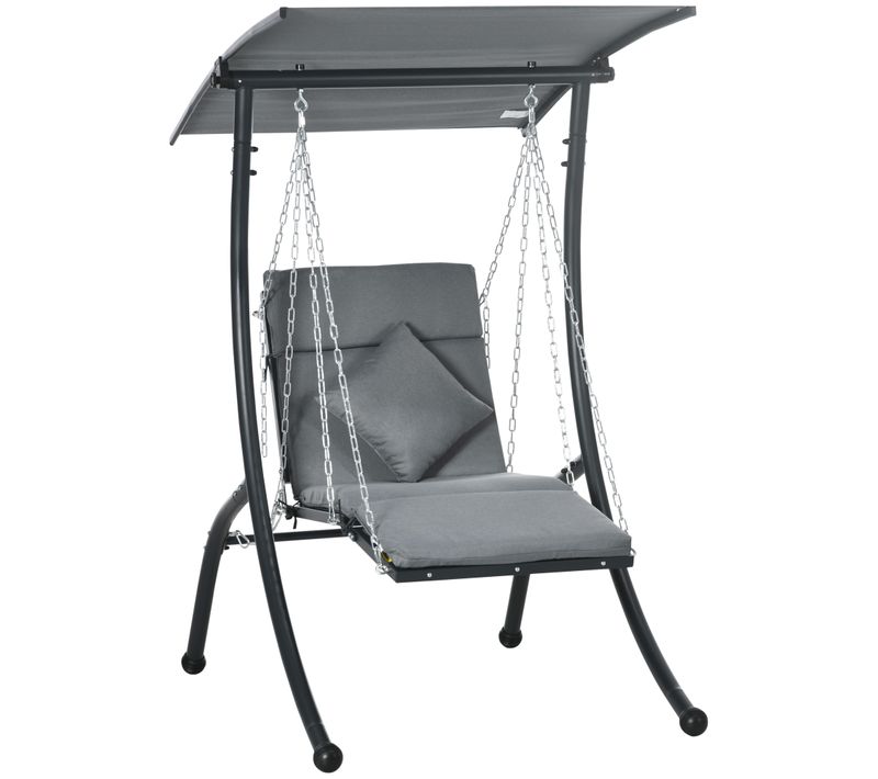 Balançoire De Jardin En Métal Avec Coussins Et Toit Réglable, Gris Foncé
