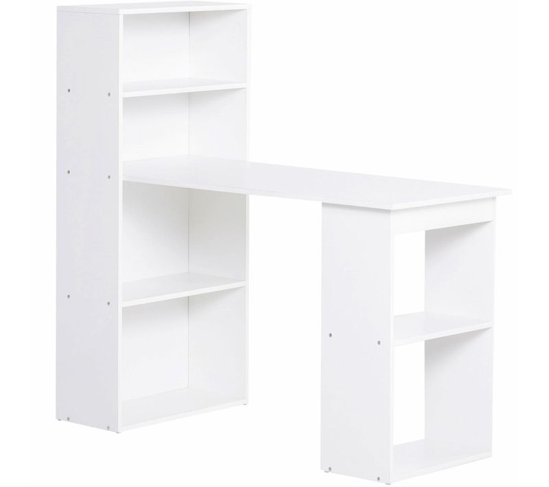 Table D'appoint Avec Étagère 120x55cm En Blanc Pour Bureau Et Télétravail