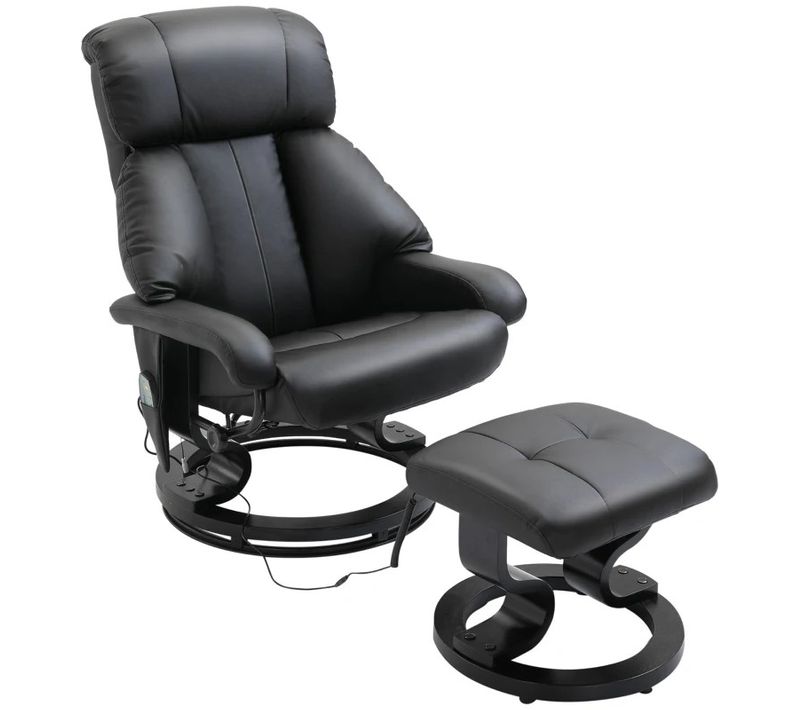 Fauteuil TV En Similicuir, Dossier Haut, Rembourré, Pivotant 360°, Noir, 76x80x102 Cm