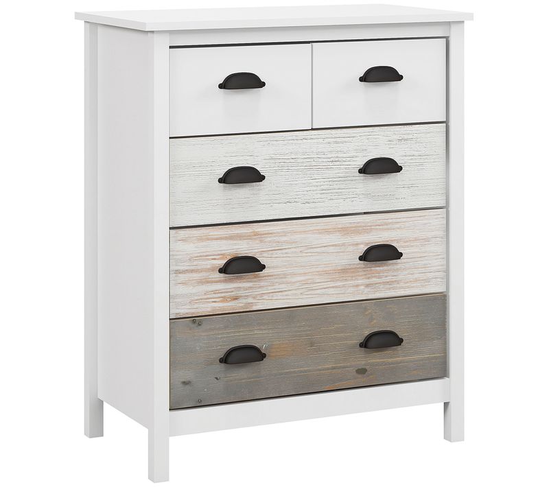 Commode En Bois Avec 5 Tiroirs Protection Anti-basculement, Blanc 70x38x85cm