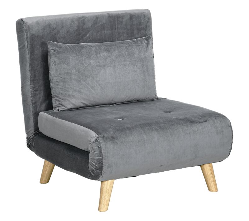 Fauteuil-lit Pliable En Tissu Gris Avec Coussin, Dossier Réglable, Jusqu'à 125 Kg