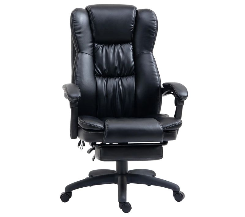 Fauteuil Noir, Massage, Vibration, Repose-pieds, Appui-tête, Réglable, 68,5x68,5x119-127cm