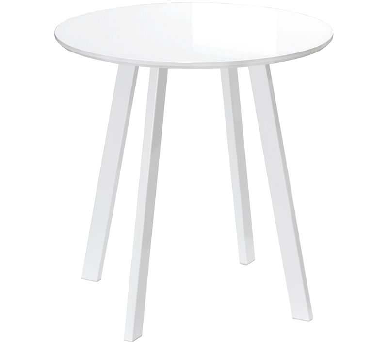 Table Ronde De Cuisine, Table D'appoint, Pieds Inclinés, Blanche, 72x72x75 Cm