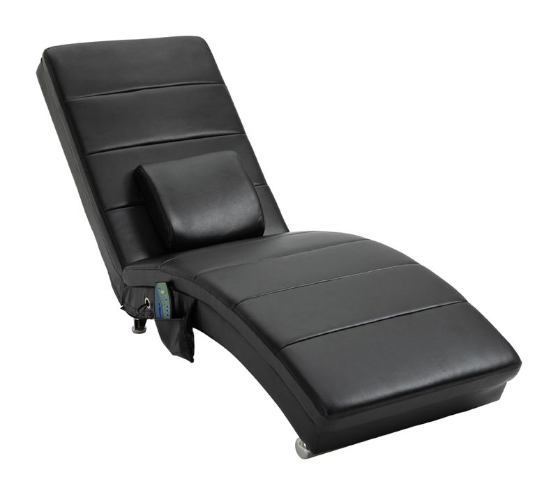 Chaise Longue En Cuir Avec Fonction Massage, 8 Points De Massage, Noir