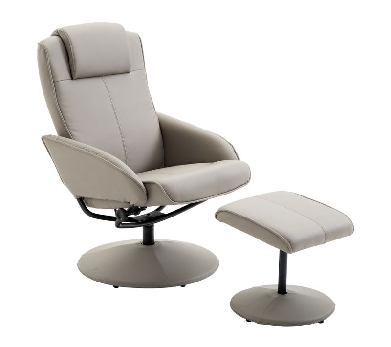 Fauteuil Pivotant 360°, Repose-pieds, Accoudoirs Confortables, Tissu, Salon, Gris