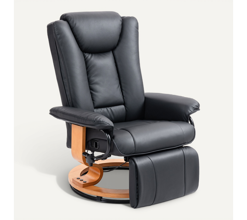 Fauteuil TV En Simili, Repose-pieds, Pivotant, Inclinable, Jusqu’à 150 Kg, Noir