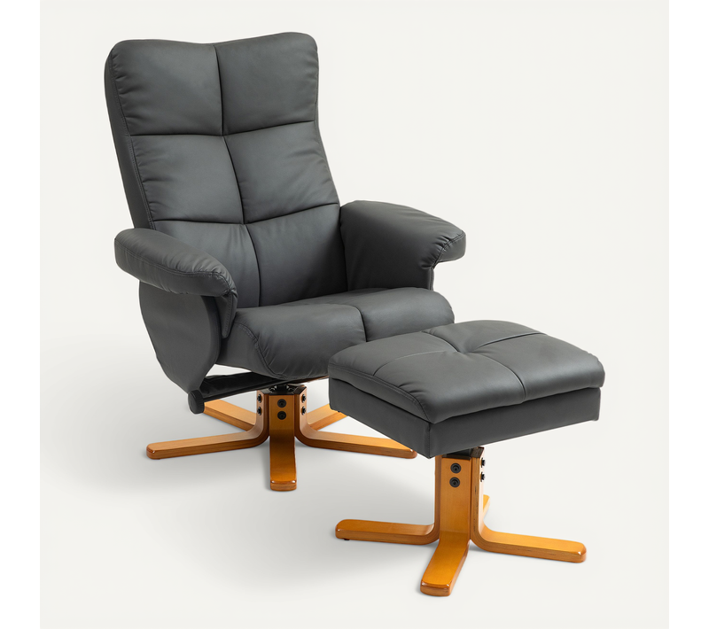 Fauteuil Relax En Simili Avec Rangement, Repose-pieds, Pivotant 360°, Gris Foncé