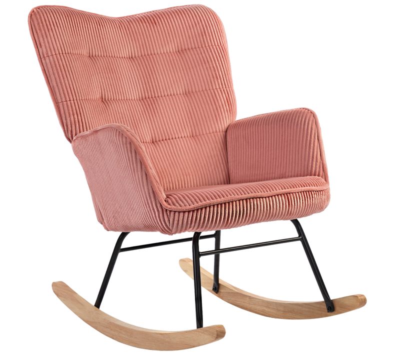 Fauteuil à Bascule, Cordage, Accoudoirs, Pieds En Bois, Rose, Pour Salon