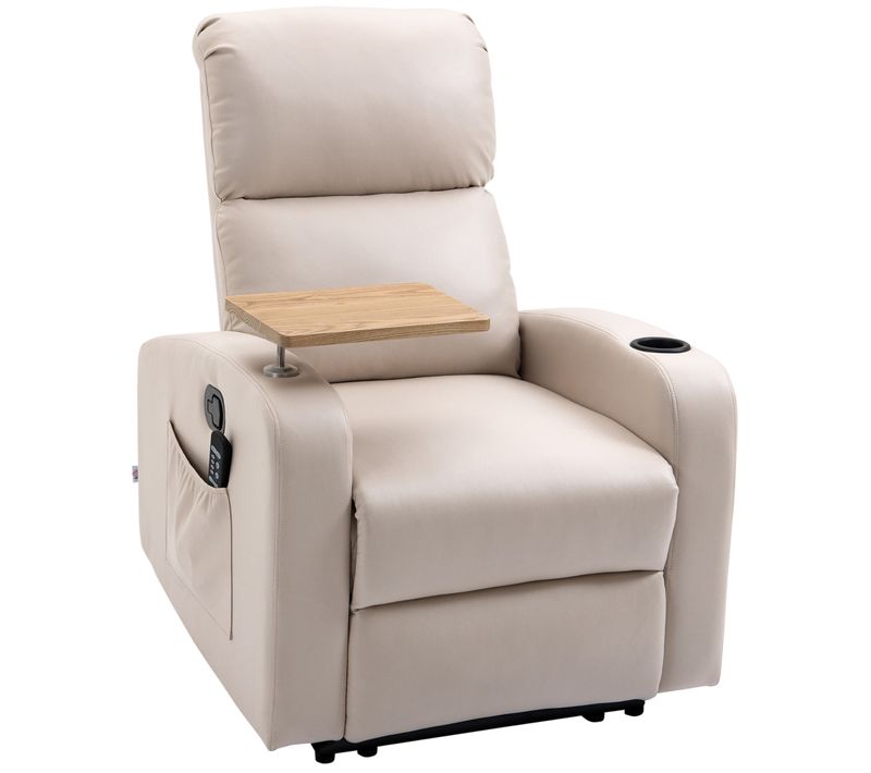Fauteuil Relax En Microfibre Avec Massage, Table Pivotante Et Télécommande, Beige