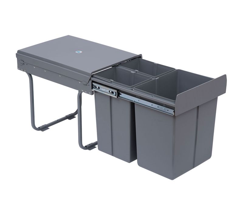 Poubelle De Cuisine Sous évier En Métal Avec 3 Compartiments Amovibles 1 X 20 L Et 2 X 10 L, Gris