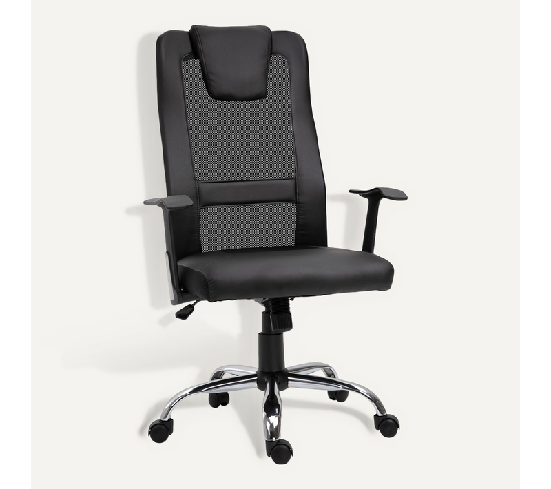 Chaise De Bureau Ergonomique Réglable En Hauteur Avec Fonction De Bascule Et Accoudoirs, Noir