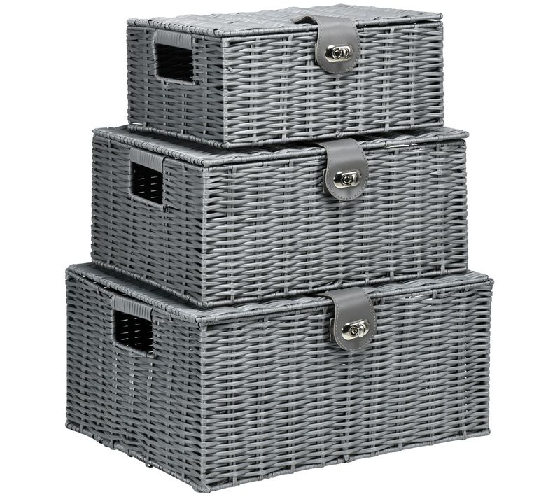 Boîte De Rangement 3 Pièces Plastique Avec Couvercle Et Boucles 18l 12l 7l, Gris