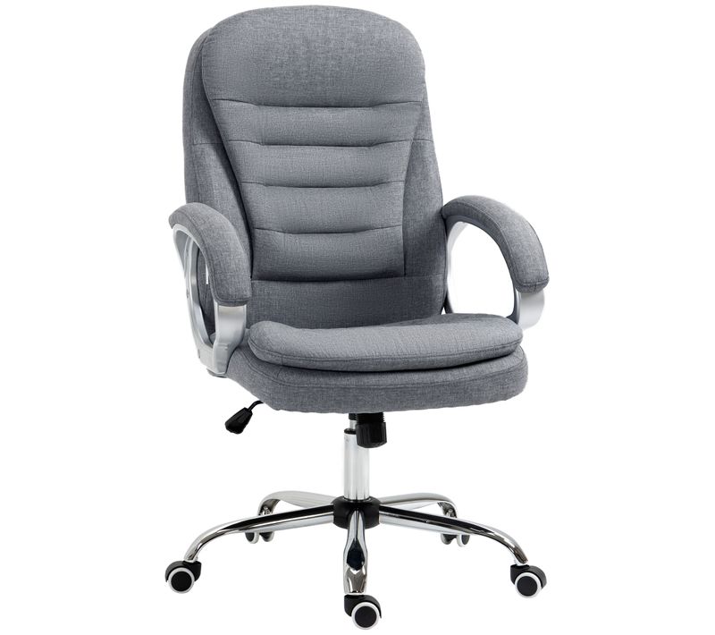 Fauteuil De Bureau Avec Accoudoirs Réglables, Fonction De Bascule, Ajustable En Hauteur, Lin, Gris