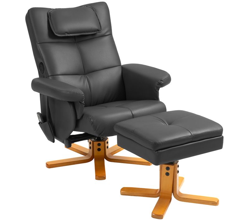 Fauteuil Relax En Similicuir 78x86x93 Cm Avec Repose-pieds Rangement Et Poche ,noir