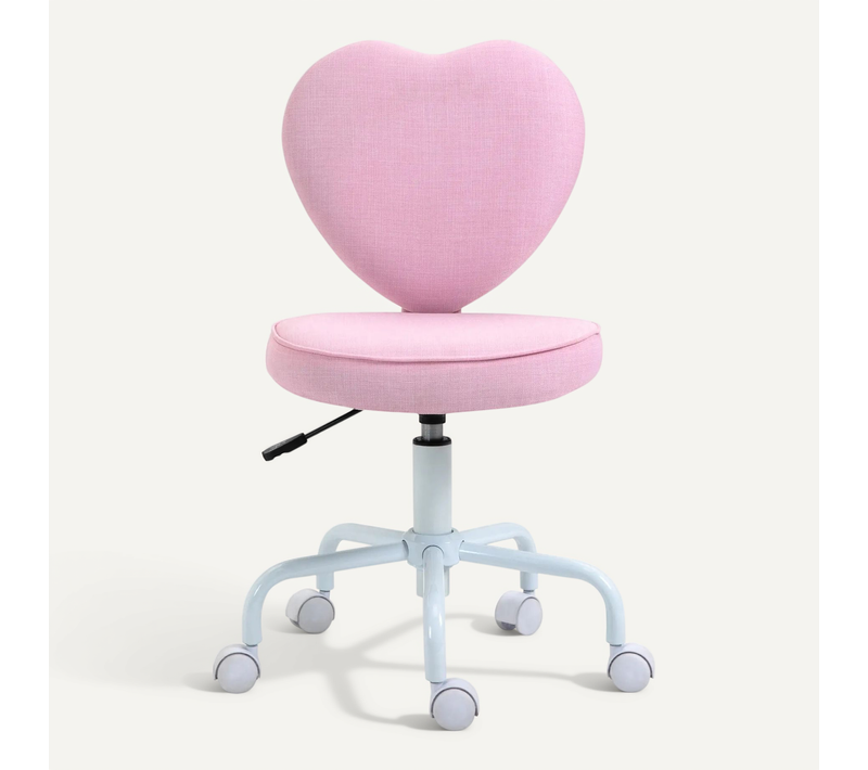 Chaise De Bureau Cœur En Tissu, Réglable, Rembourrée, Pour Ordinateur, Lin Rose