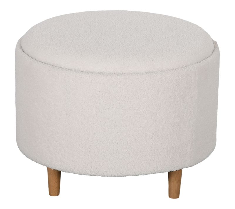 Hocker Rond En Bois Avec Rangement Et Couvercle Rabattable, Blanc
