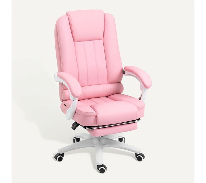 Chaise De Bureau Avec Repose-pieds, Fonction Inclinable, Réglable, Simili, Rose