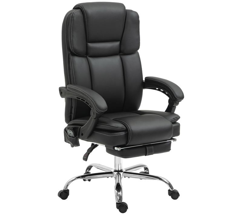 Chaise De Bureau Avec Massage Vibrant, Chauffant, Fonction Inclinable, Réglable, Noir