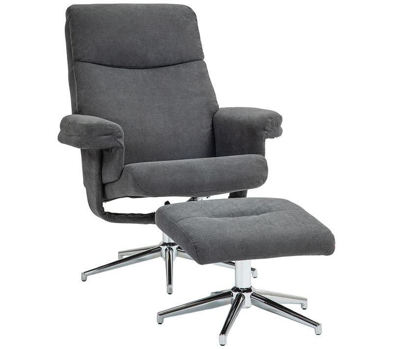 Fauteuil Relax Avec Repose-pieds, Tissu Effet Velours, Jusqu’à 150 Kg, Salon, Gris Foncé