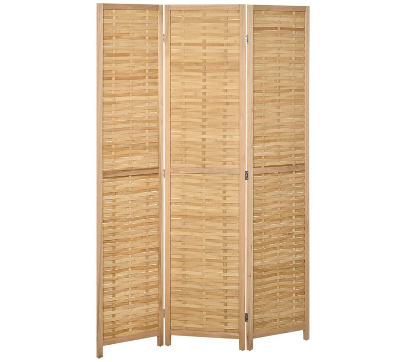 Paravent 3 Panneaux Pliable En Bambou, Protection De Vue, 120x170cm, Naturel