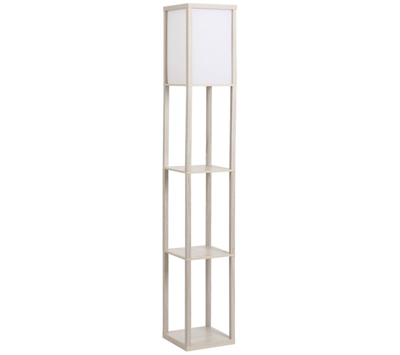 Lampadaire Mdf Et Acrylique Avec 3 Étagères, E27 Jusqu'à 40w, Érable Et Blanc