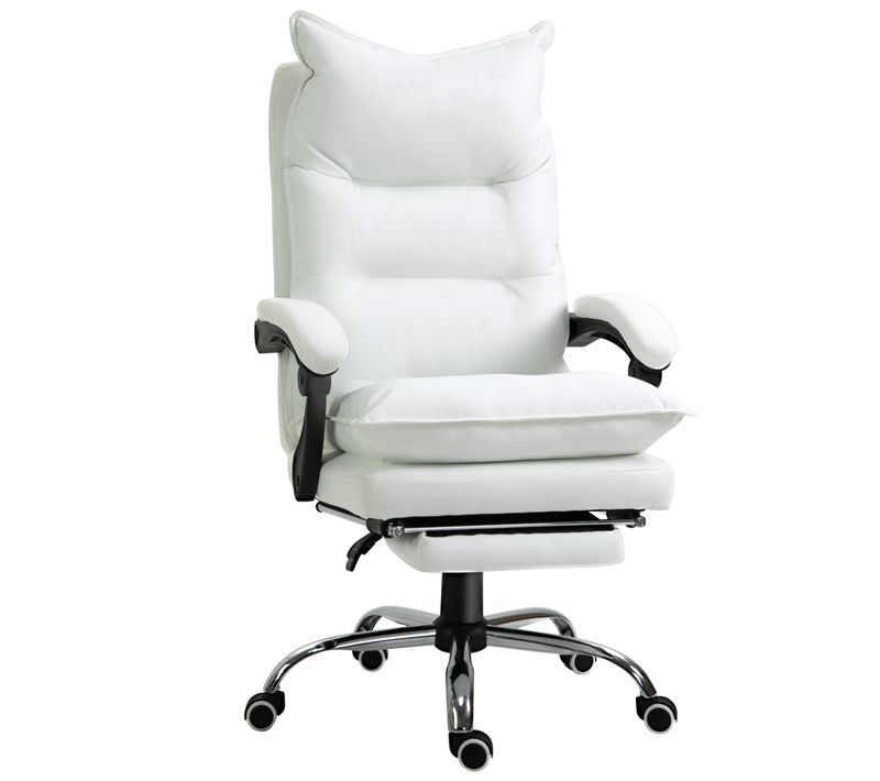 Chaise De Bureau Inclinable, Repose-pieds, Réglable, Pivotante, Blanc