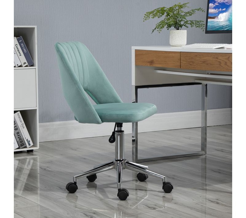 Chaise De Bureau Sans Accoudoirs, Pivotante, Réglable, Imitation Velours, Vert