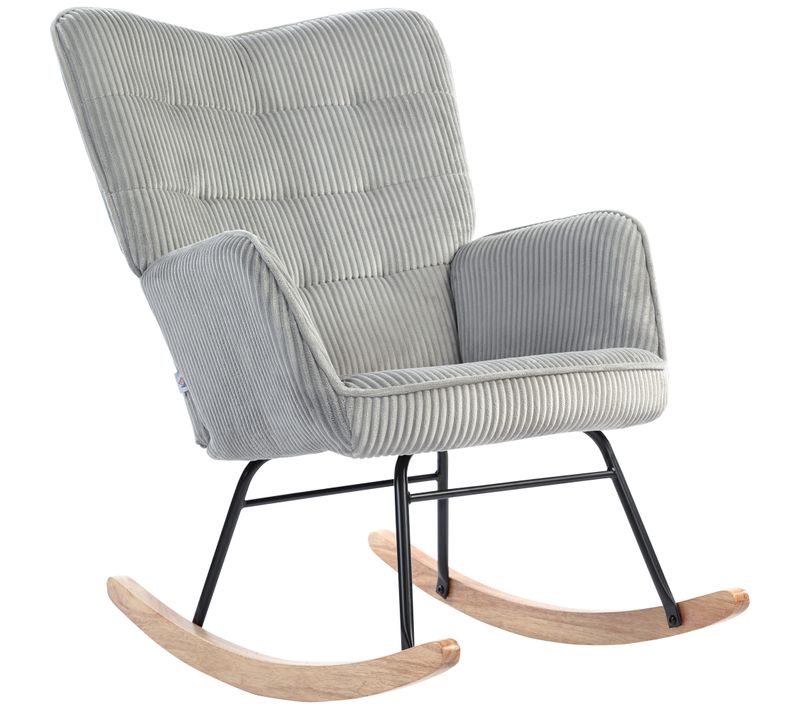 Fauteuil à Bascule, Cordage, Accoudoirs, Pieds En Bois, Gris Clair, Pour Salon