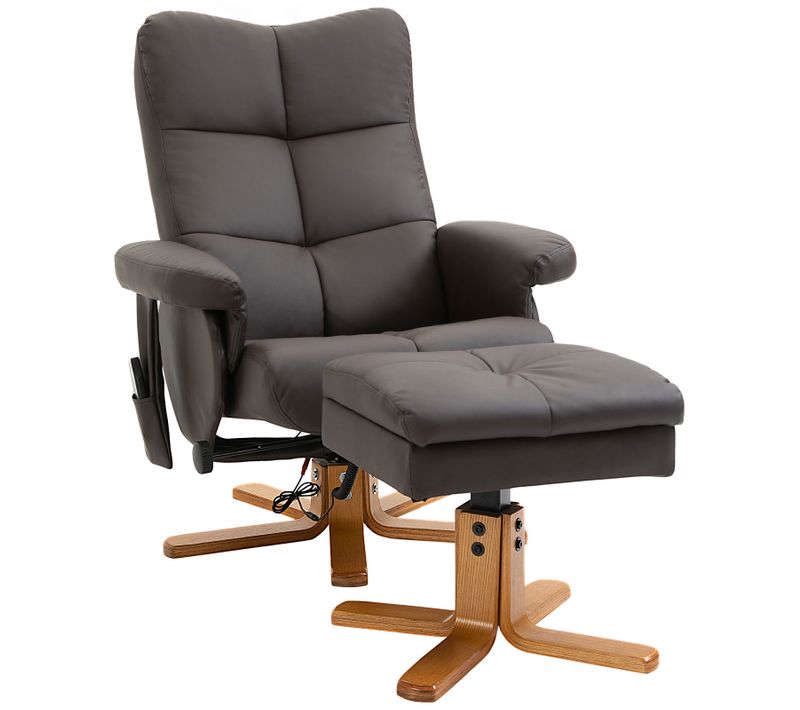 Fauteuil Relax En Simili Avec Repose-pieds 145° Inclinaison Et 10 Points De Vibration ,brun