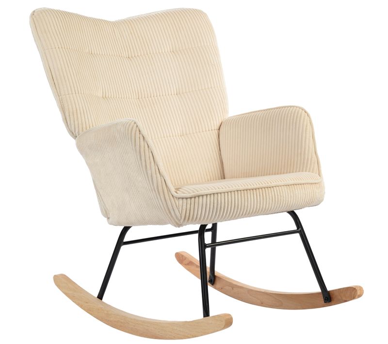 Fauteuil à Bascule, Cordage, Accoudoirs, Pieds En Bois, Beige, Pour Salon