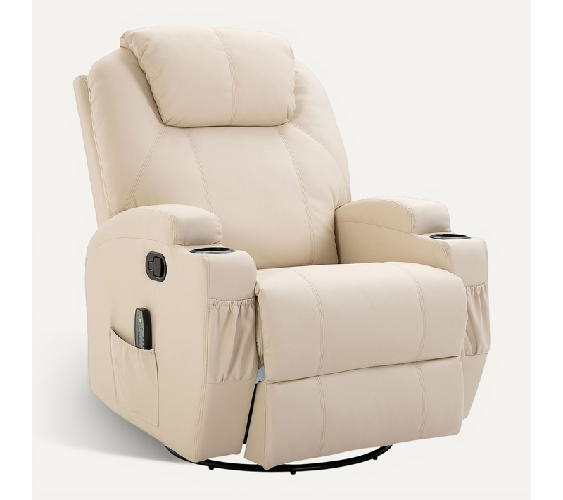 Fauteuil Massant électrique, 5 Modes, Fonction Relax, Simili, Inclinable, Crème