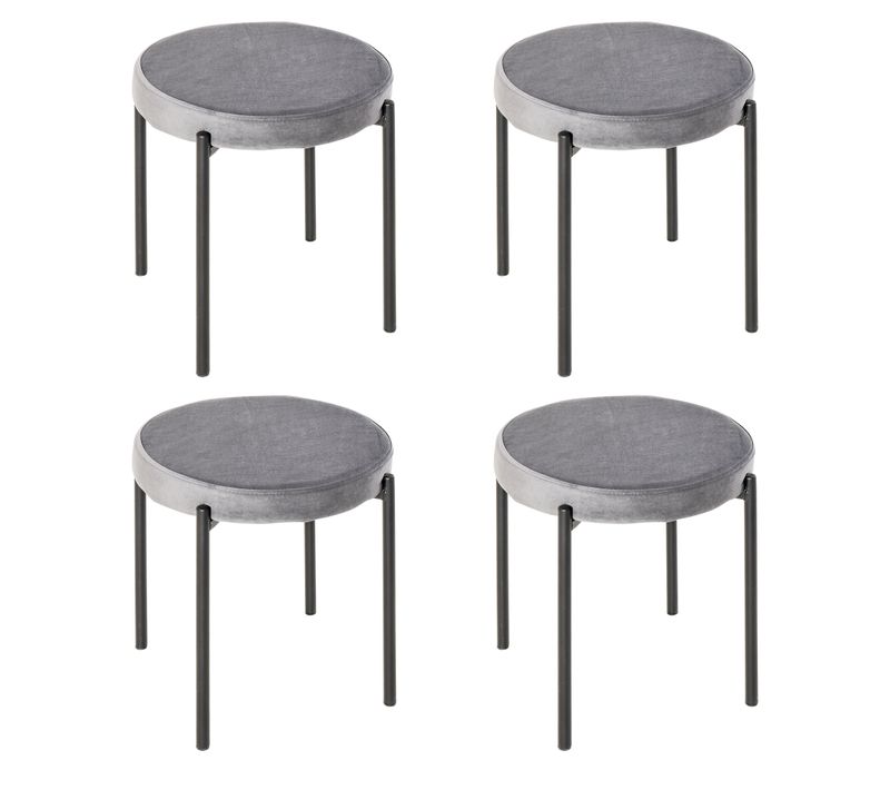 Set De 4 Tabourets De Cuisine Empilables, Velours Rembourré, Métal Gris, 41,5 X 41,5 X 46 Cm