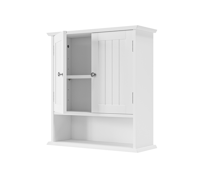 Armoire De Salle De Bain Murale En Blanc, Armoire à Pharmacie à Double Porte Et Étagères Réglables