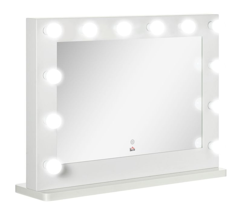 Miroir De Maquillage, Verre, Avec éclairage LED Dimmable, 80 X 60 Cm, Blanc