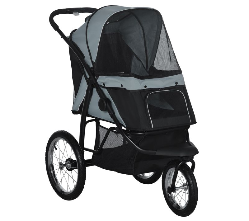 Poussette Pour Chien Pliable En Tissu Oxford Avec Réflecteurs, Panier De Rangement