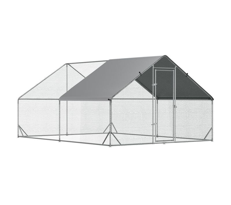 Poulailler XXL En Acier Galvanisé Avec Enclos Extérieur Et Toit Ombragé Pour 8-12 Poules