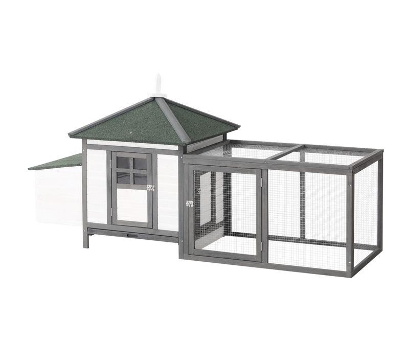 Poulailler D'ornement En Pin, Hiver, Avec Accès Extérieur, Perchoirs, Nids, Gris Et Blanc