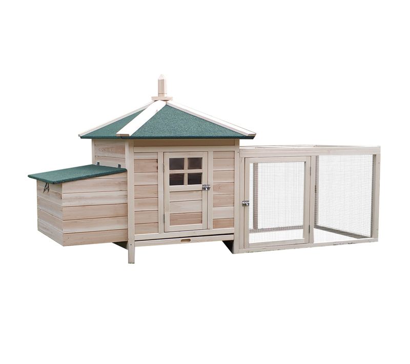 Poulailler Nain En Pin Avec Enclos Et Perchoirs, Abri D'hiver, Taille 196 X 76 X 97 Cm