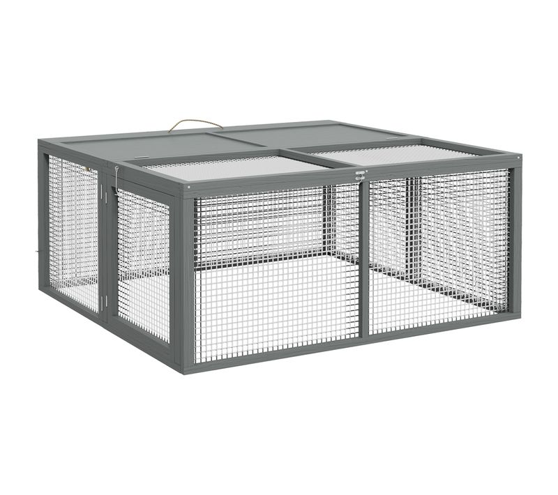 Enclos Pour Lapins Nains En Bois, Pliable Avec Aire De Jeux, Toit Ouvrant, Naturel,110 X 105 X 50 Cm
