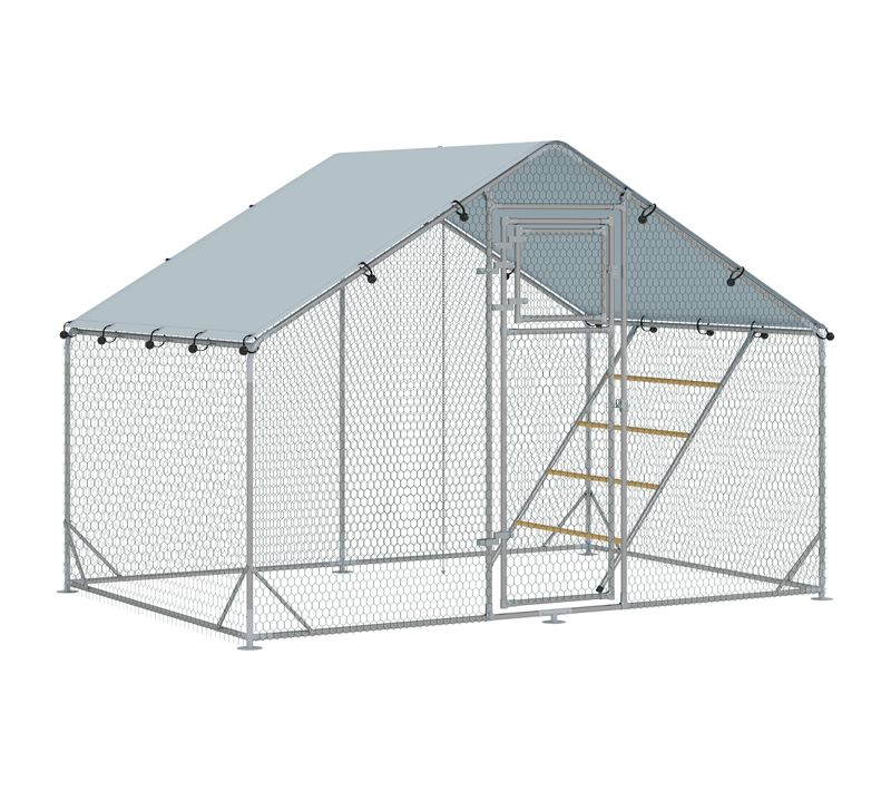 Volière Pour Poules En Acier, Avec Couverture Résistante Aux Uv, 300 X 200 X 195 Cm, Argent