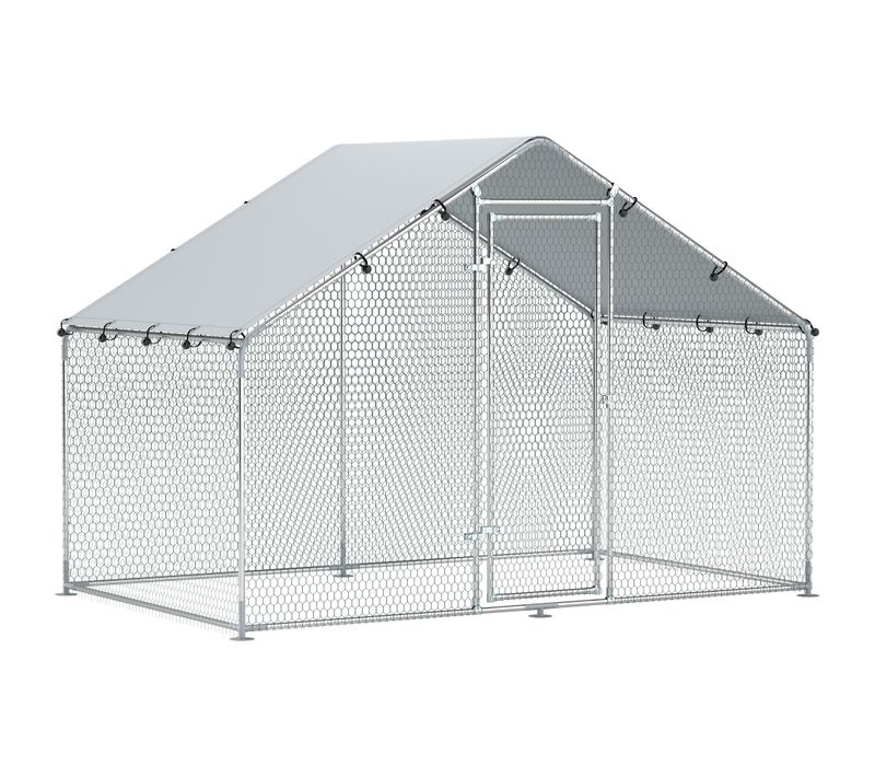 Poulailler En Acier Galvanisé 3x1,7x1,9 M Avec Toit Étanche Et Anti-uv, Argent