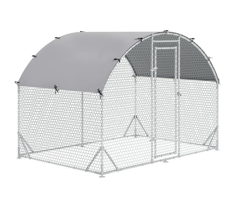 Cage à Poules En Acier Avec Abri Uv, Porte, Enclos Pour 4-6 Poules, Argent