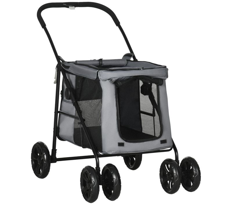 Chariot Pour Chien Pliable En Tissu Oxford Avec Coussin Pour Chiens Et Chats Jusqu'à 20 Kg,gris-noir