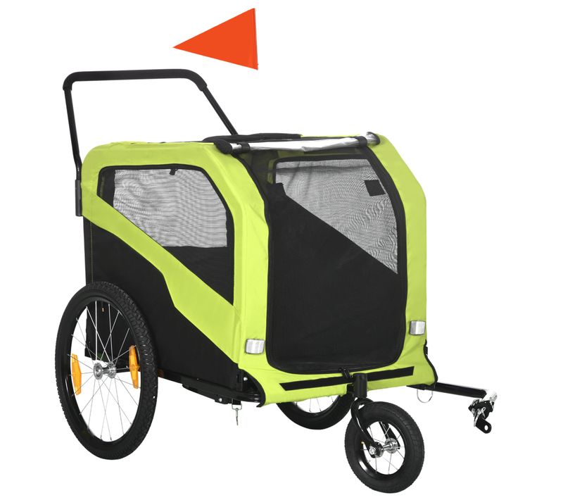 Remorque Pour Chiens 2 En 1, Tissu Oxford, Avec Réflecteurs, Max 30 Kg, Vert