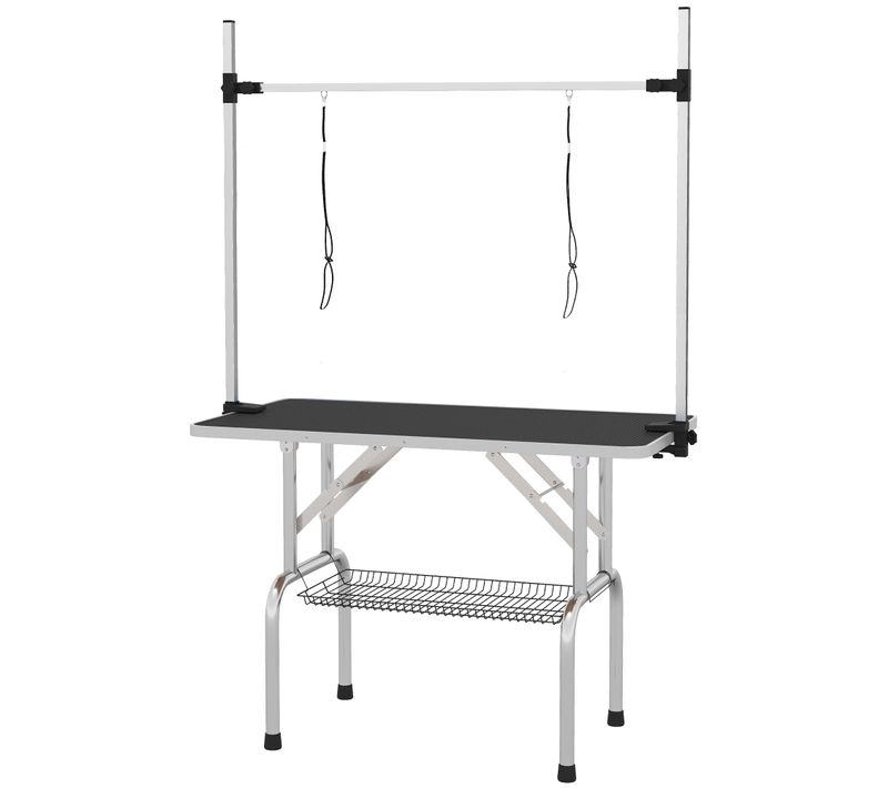 Table De Toilettage Pour Animaux Pliable Ajustable Avec Panier Inférieur, Noir