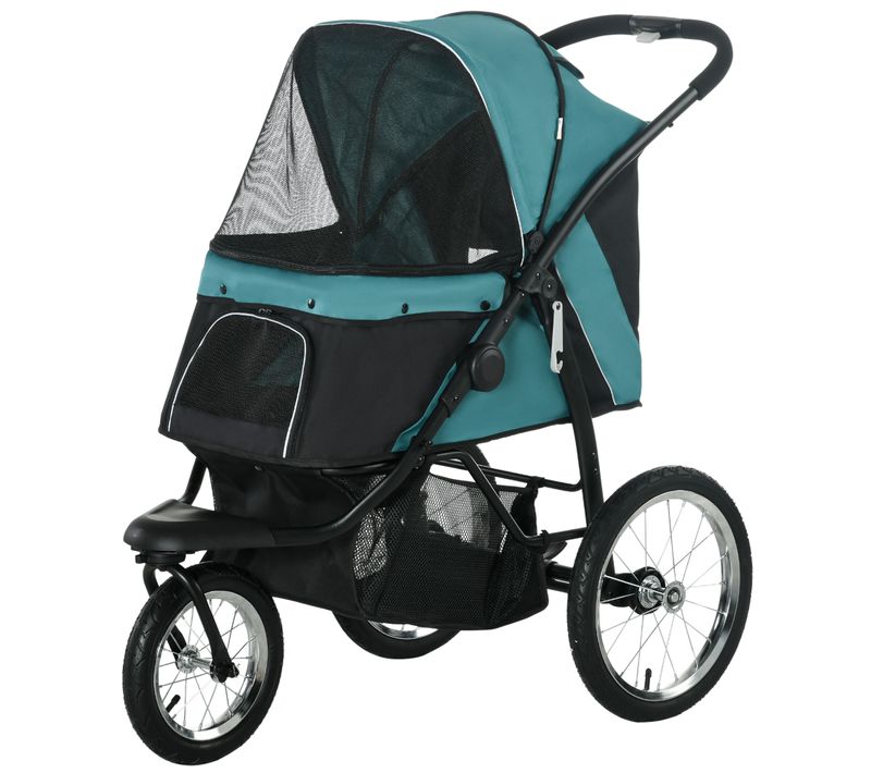 Poussette Pour Animaux En Tissu Avec Roues En Caoutchouc Tout Terrain, Vert Foncé